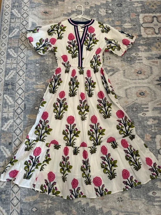 💙 NWT 💙 THML • White Floral Puff Sleeve Maxi Dress with Contrast Collar • Small - Picture 3 of 16